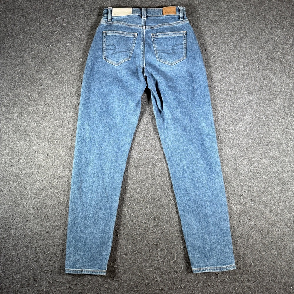 NEW American Eagle Mom Jean High Rise Stretch Blue Denim Tapered Womens Sz 0 25W